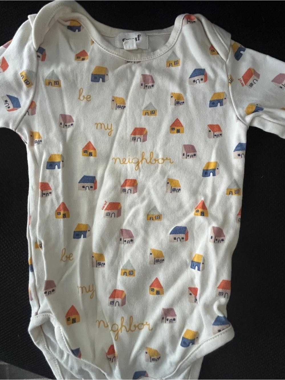 Oeuf White Cotton Pajama Top with Multi-Color House Print
